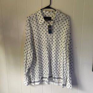 White and black patterned long sleeve button down from A&F.